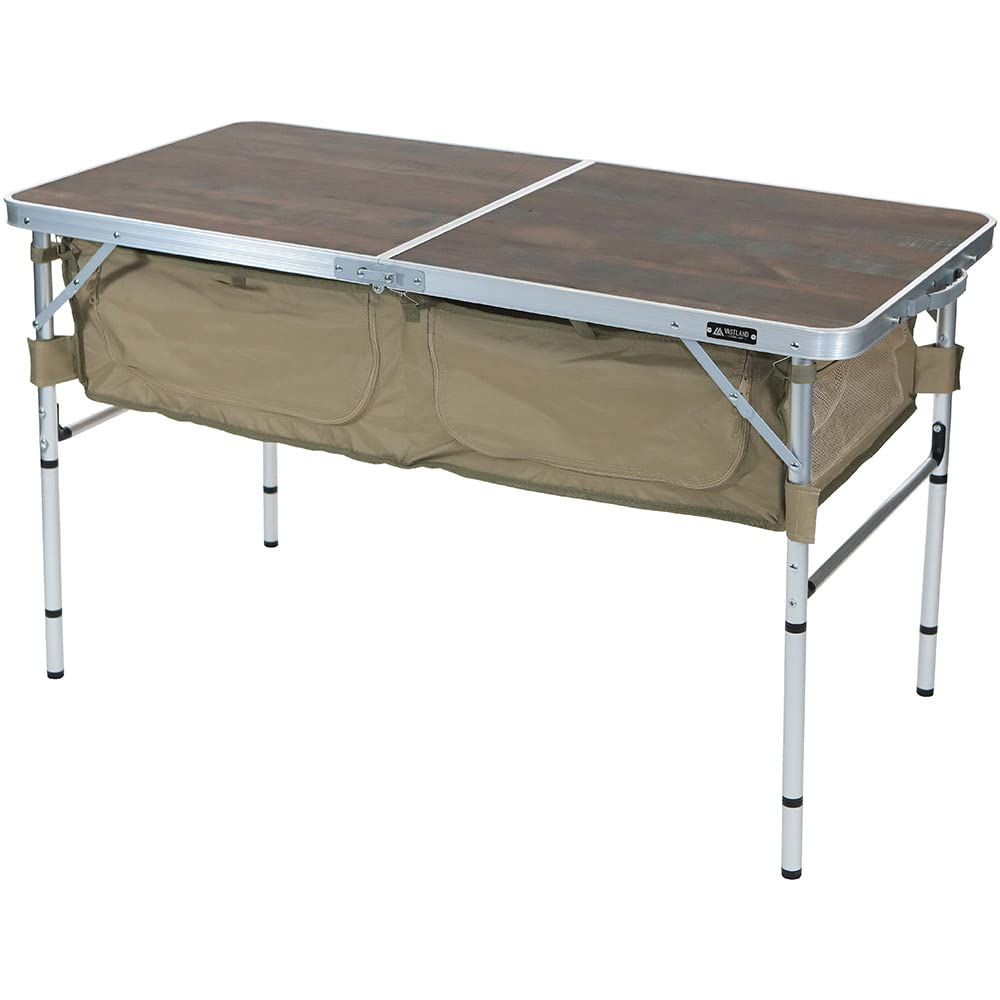 スストレージ付き アウトドアテーブル 120cm×60cm タン 収納容量110L 折りたたみ式 高さ4段階調節 VASTLAND ヴァストランド