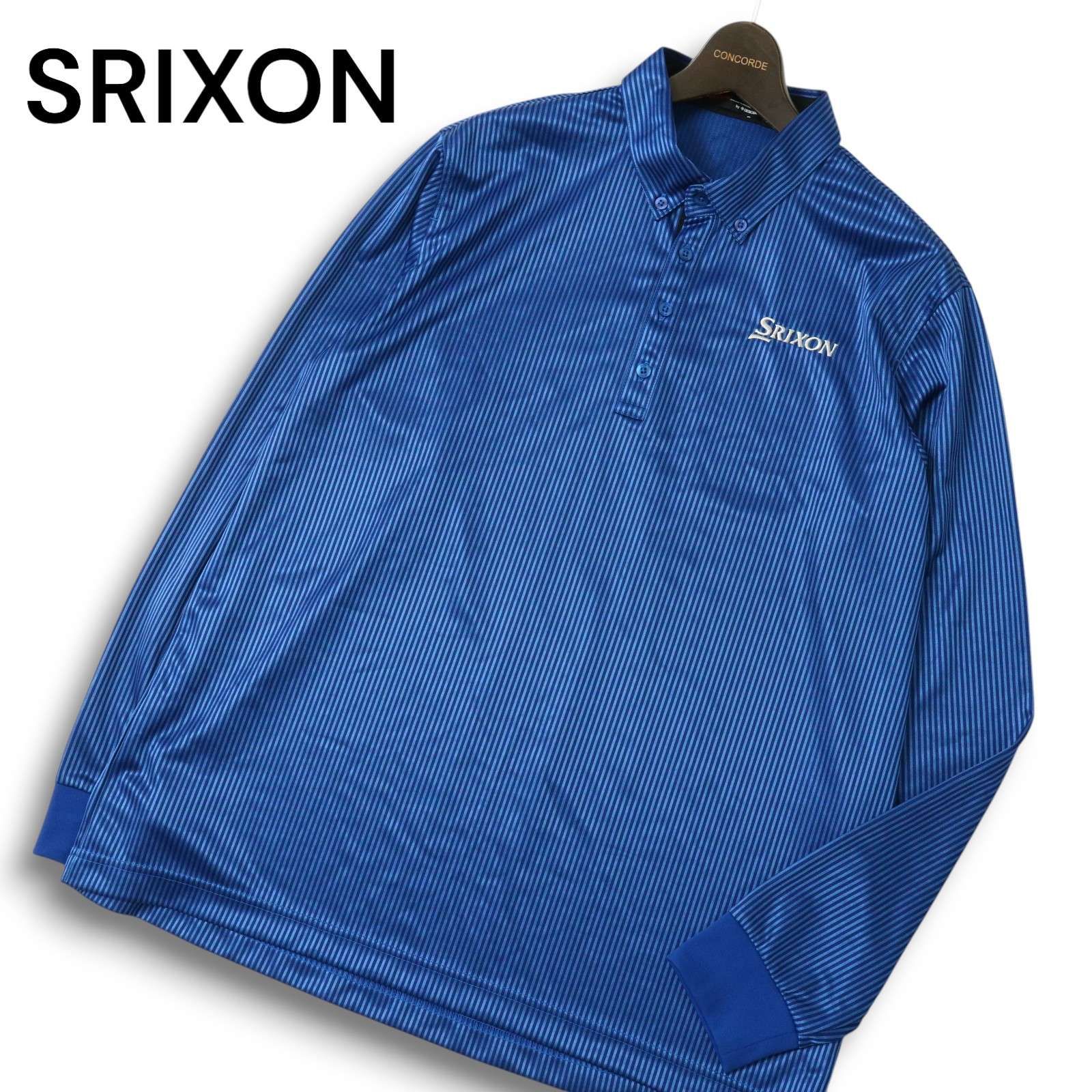 Srixon ネイビー ストライプ ポロシャツ SRIXON スリクソン ゴルフ 通年 ロゴ刺繍☆ 長袖 ストライプ