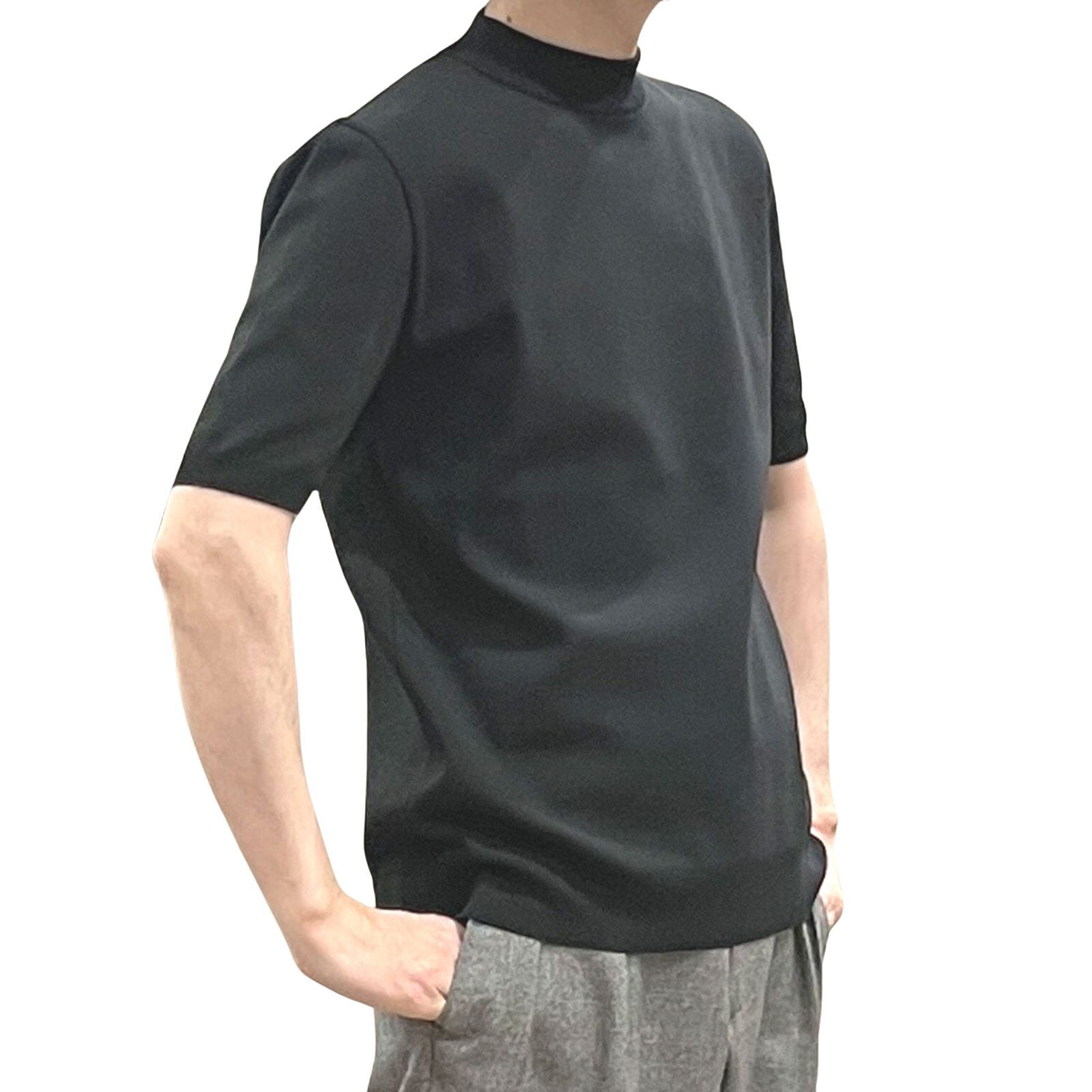 Revenir リブニール コットン ポリエステル モックネック ショート 