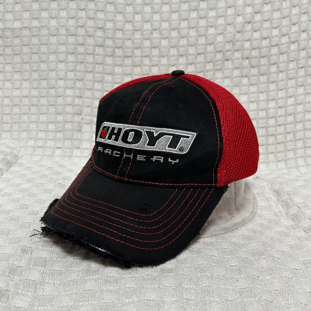 HOYT 90s アーチェリー 6パネルメッシュキャップ レッド ダメージ加工