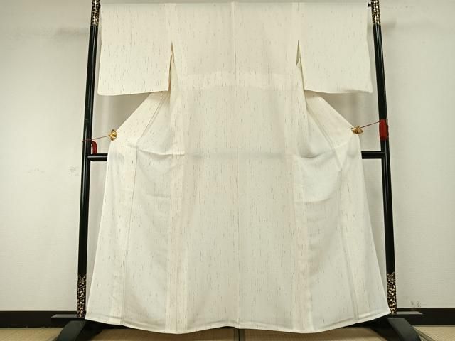 平和屋着物▽ぜんまい紬 単衣 縞 正絹 逸品 AABC0246fy