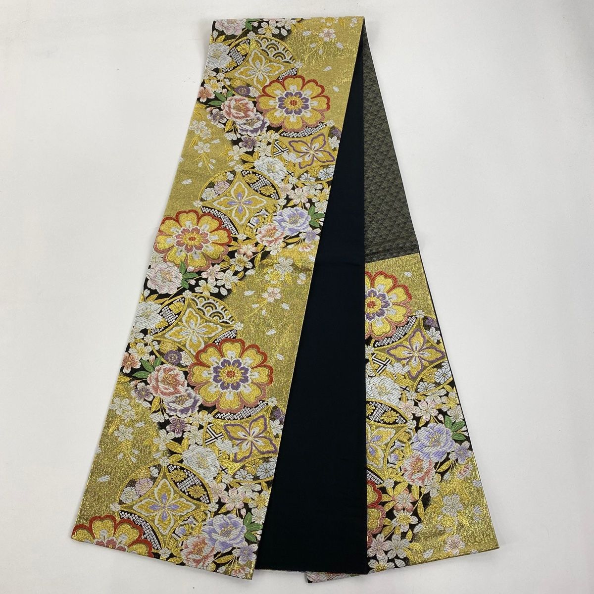 振袖/鼓草花金彩染め分け紫中古美品振袖set/身丈167.5裄丈66.5紫成人式 振袖 身丈163cm 裄丈67cm M 袷 桜 金銀彩 染め分け 青紫 正絹 秀