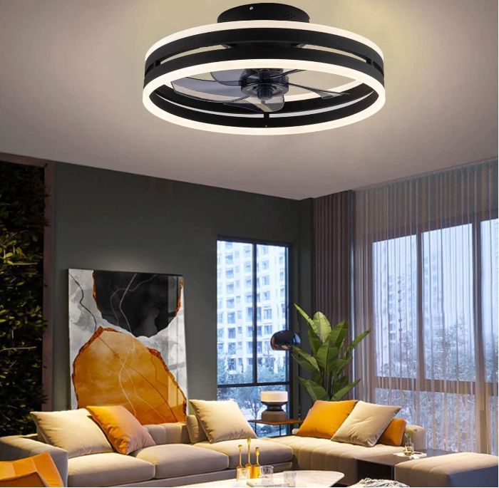 シーリングファンライト LED天井ファンライト 静音ファン付き照明 シーリングライト リモコン付き調節可能な風速 (黒