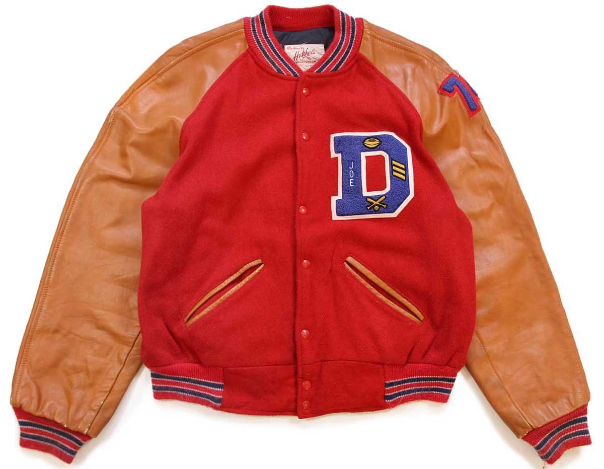 70s USA製 Hatchers レタードパッチ付き メルトン ウール 袖革