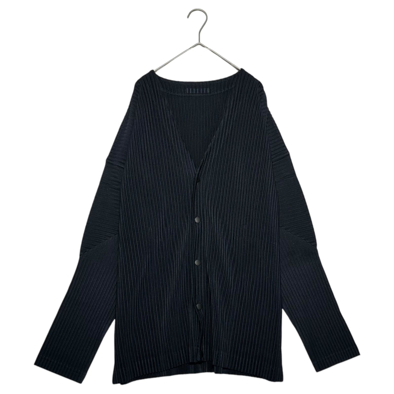 【美品】ISSEY MIYAKE ノーカラープリーツカーディガン　ブラック HOMME PLISSE ISSEY MIYAKE(オムプリッセイッセイミヤケ) BASIC