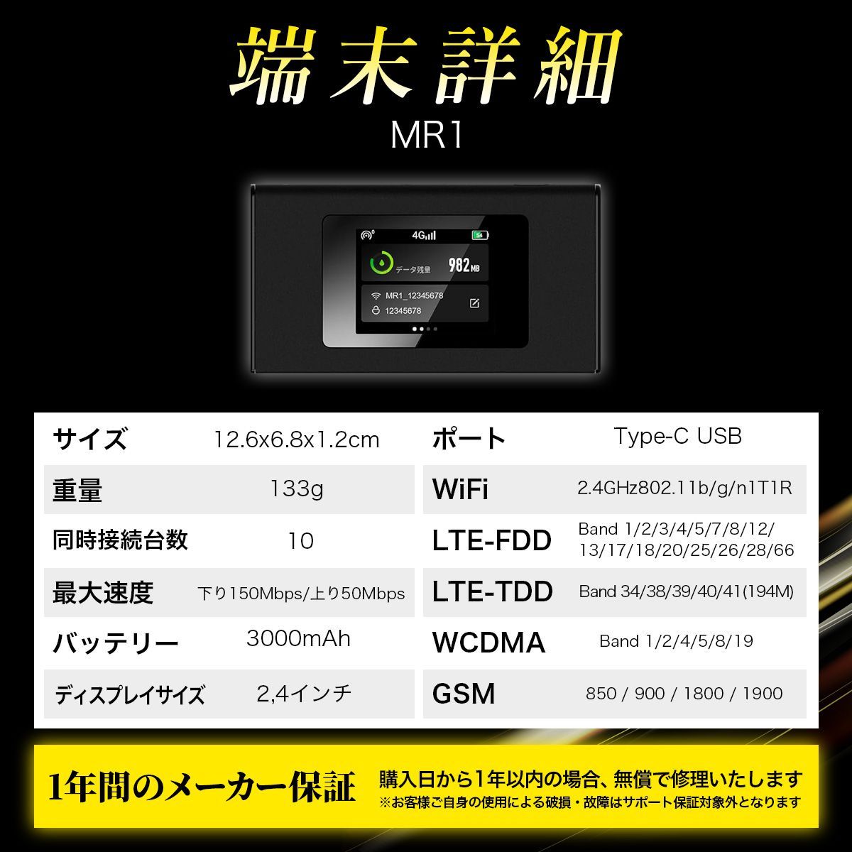 電源オンですぐに使える 10GB付モバイルルーター