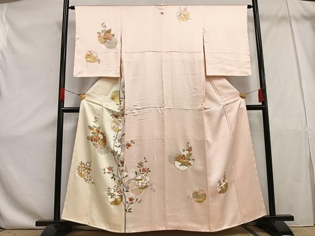 平和屋着物□訪問着 駒刺繍 雪輪草花文 暈し染め 金彩 正絹