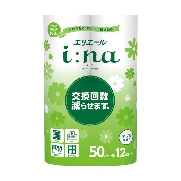大王製紙 エリエールi na イーナ トイレットティシュー ダブル 50m 無香料 1セット 72ロール 12ロール×6パック