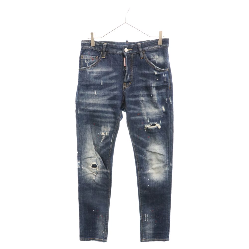 DSQUARED2 (ディースクエアード) SLIM JEAN スリム ジーンズ ペンキ ダメージ加工 デニムパンツ インディゴ S71LB0004 S30342