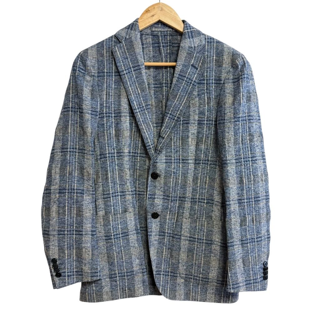 美品 LARDINI ラルディーニ チェック柄 リネンブレンド シングル 