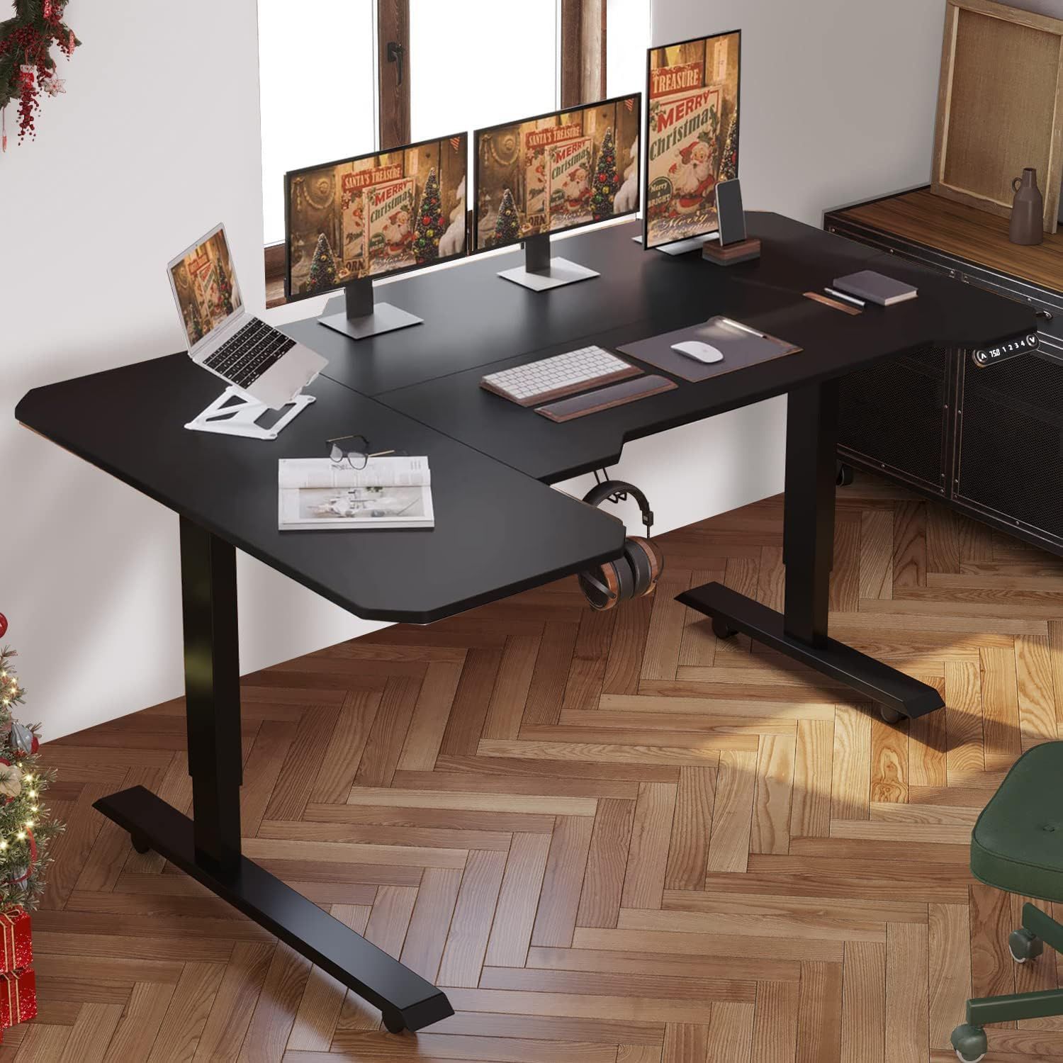 人気商品 オフィスワークテーブル 電動式スタンディングデスク 昇降式机 150CM×101CM ゲーミングデスク 机 電動式 電動昇降式 高さ つくえ 71-117CM パソコンラック 高さ調節 デスク メモリー機能付き BilBil black