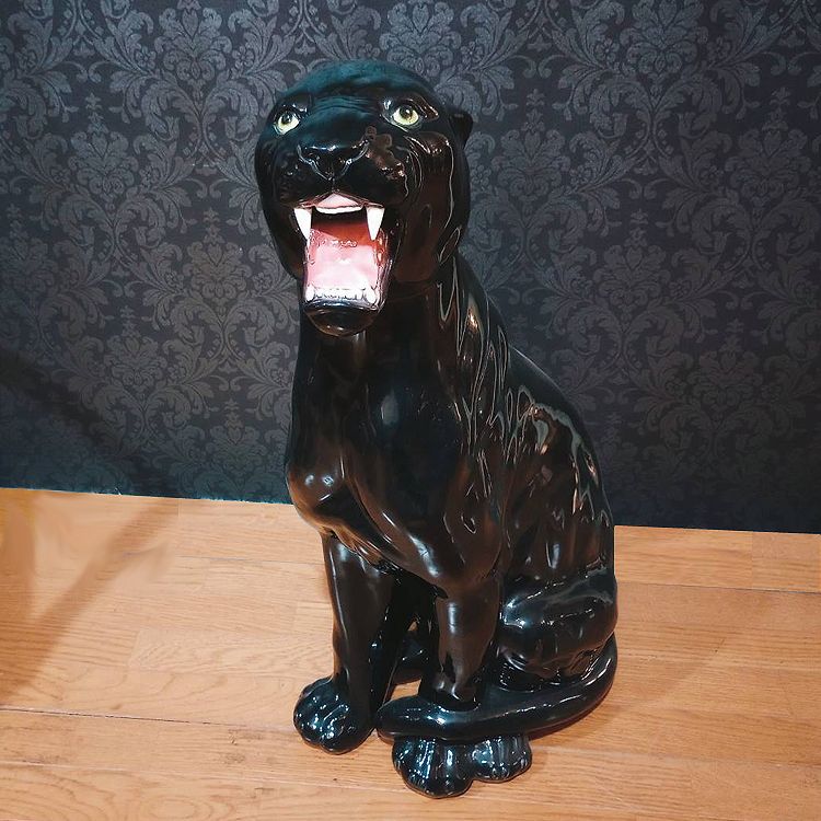 魔除け番犬黒豹 オブジェ 置物 イタリア製 アンティーク レオパード 猛獣