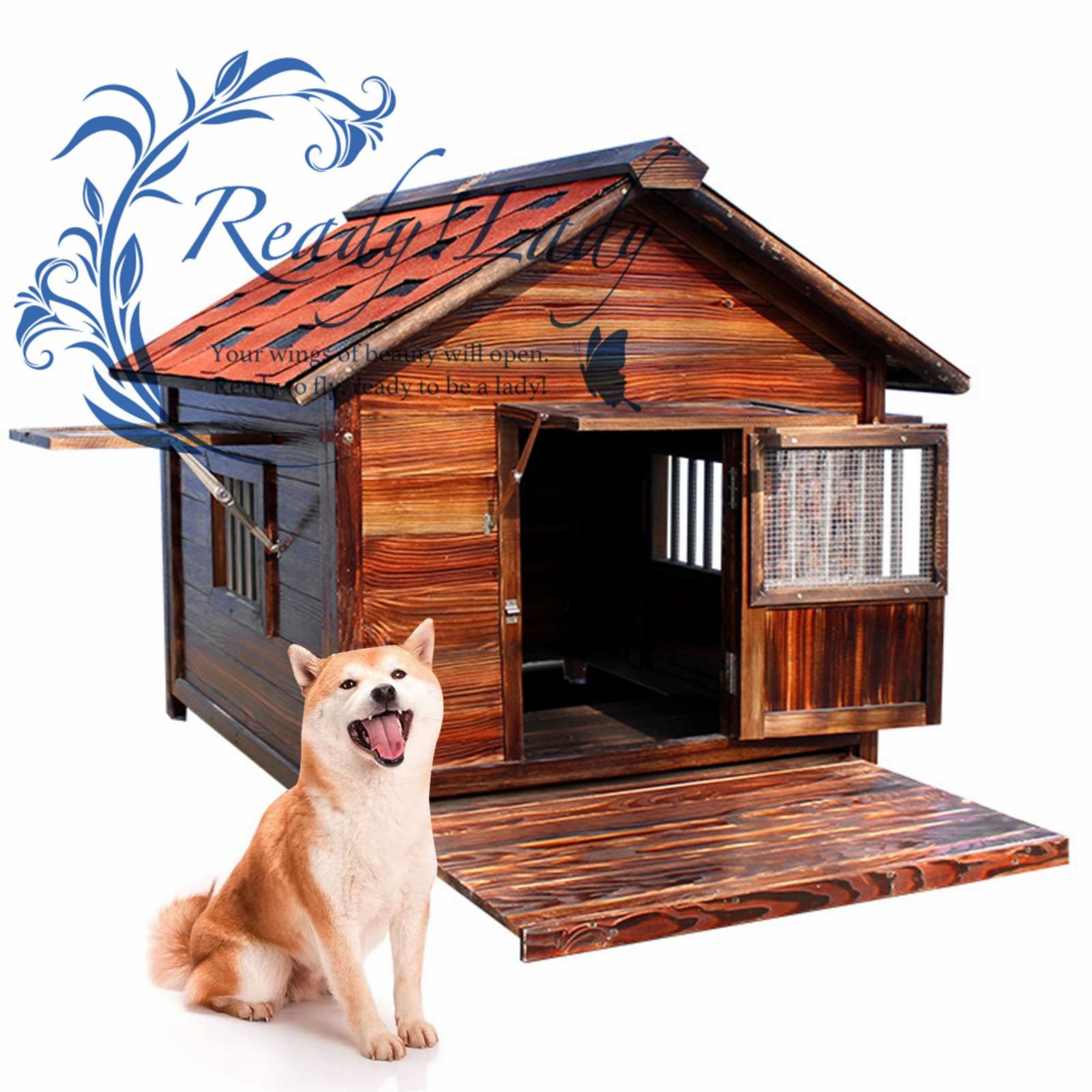 犬小屋 屋外用 大型犬 木製 犬舎 屋根 ドア付き 通気性 暖かい