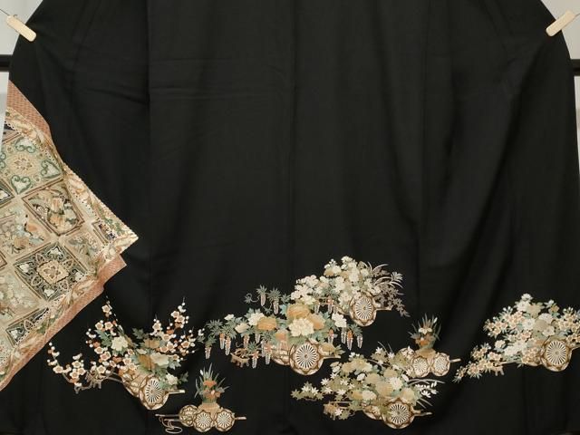 GON様ご確認用正絹黒留袖　作家物　花車文　金彩　② 平和屋着物□豪華黒留袖 作家物 御所車花文 暈し染め 金銀彩