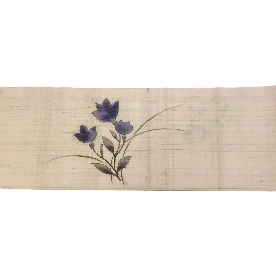 夏帯 名古屋帯 麻 桔梗の花模様 生成色 O-4890 夏帯 名古屋帯 麻 桔梗の花模様 生成色 O-4890
