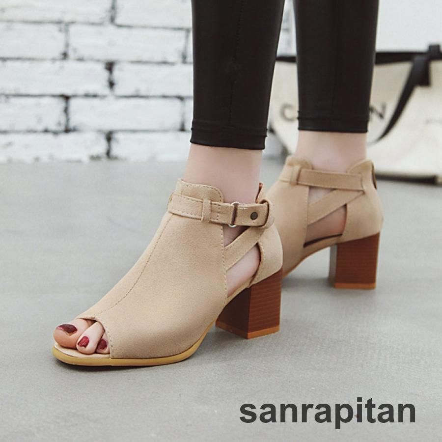 グラディエーター サンダル レディース オープントゥ 美脚 チャンキーヒール ブーツサンダル 夏 チュール メッシュ 通気 サマーブーツ ローヒール 3cm