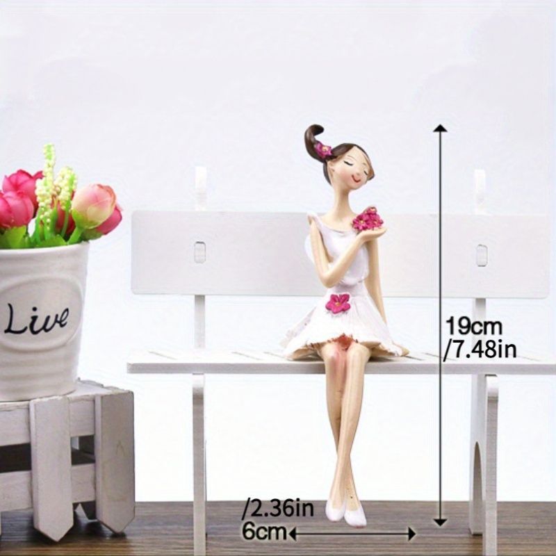 2体セット 女性 かわいい 樹脂像 天使 フィギュア 置物 19cm ベンチに