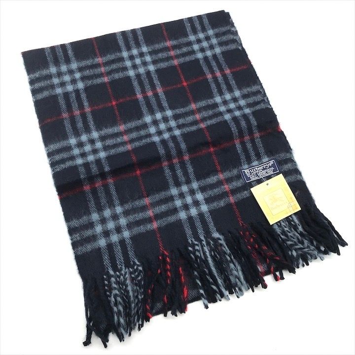 ♥ タグ付き Burberrys バーバリーズ ノバチェック ウール マフラー ブランド ファッション ネイビー r182