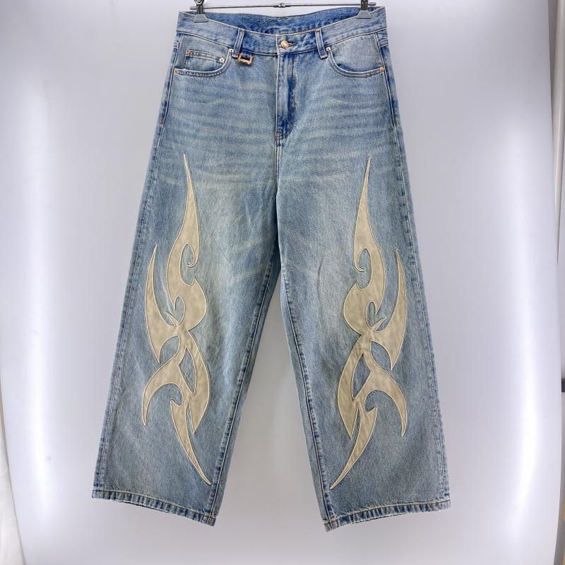SUPPLIER レザーパッチバギーデニム 中古】SUPPLIER トライバルレザーパッチバギーデニム インディゴ