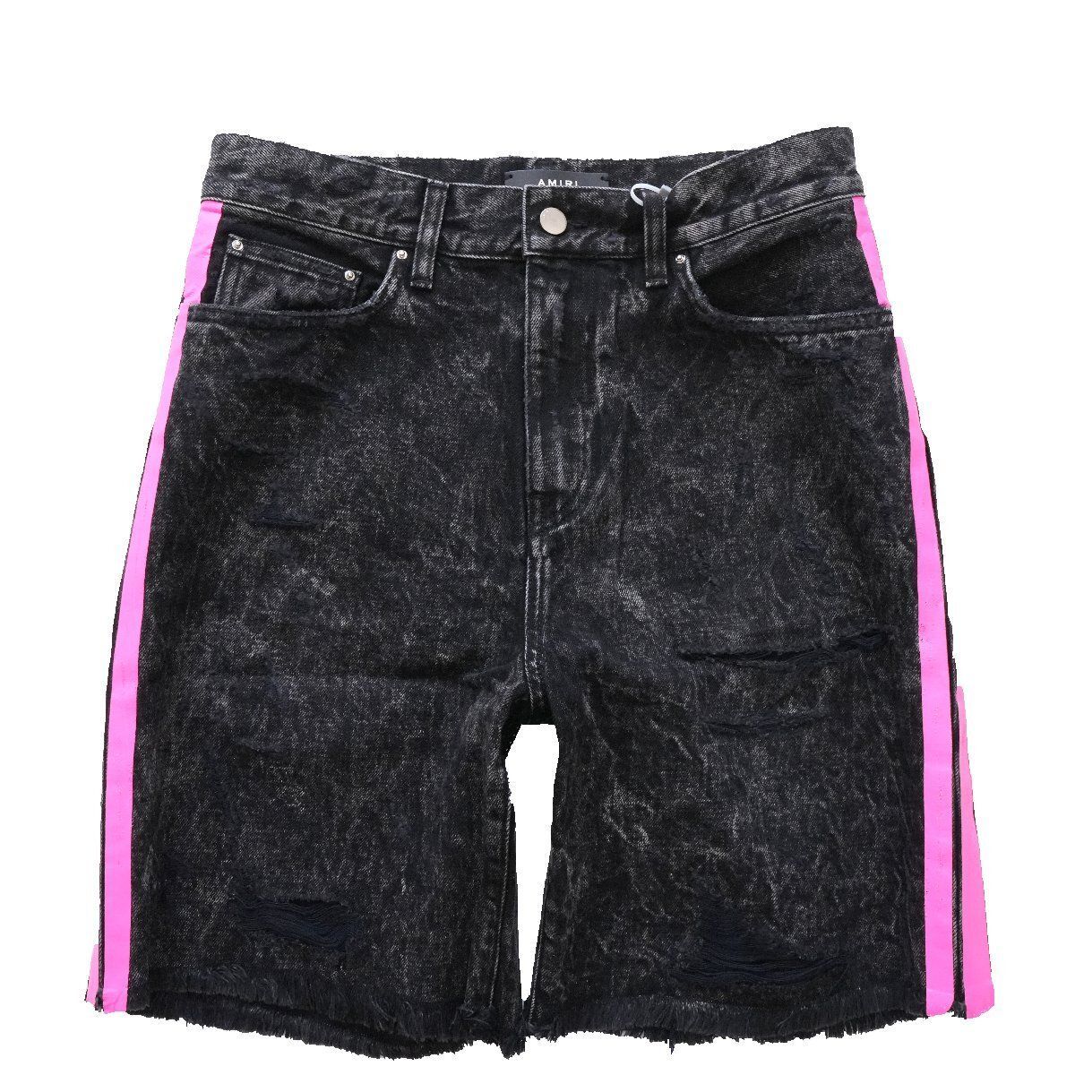 ◆ AMIRI ◆アミリ◆クラッシュ加工 デストロイデニム スラッシャー ハーフパンツ ショートパンツ◆AGED BLACK◆30 46サイズ◆サイドライン ジーンズ Thrasher Distressed Denim Shorts【新品・未使用・正規品】