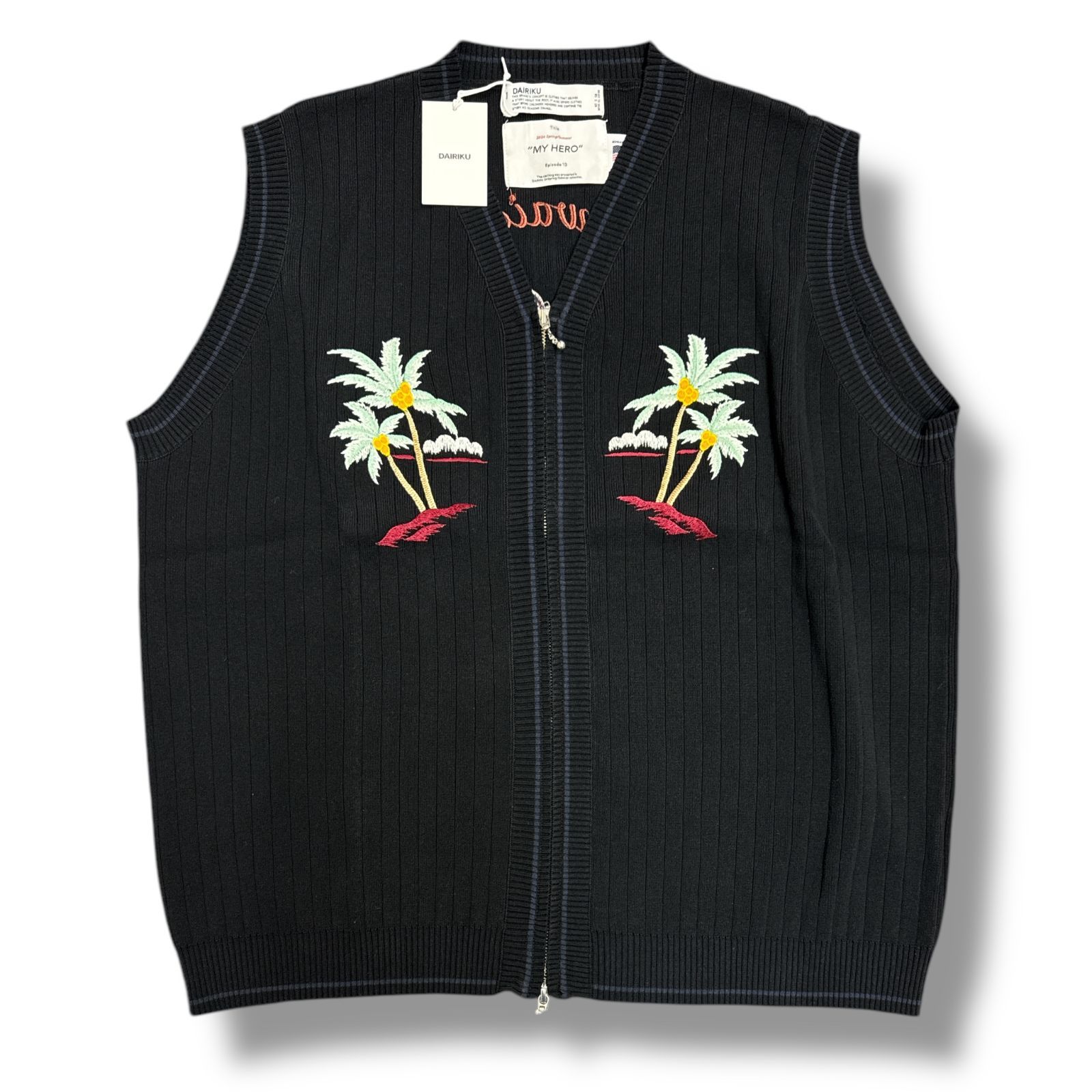 参考上代68200円 未使用品 DAIRIKU 24SS Hawaii Zip Up Knit Vest ジップアップ ニットベスト ダイリク 24SS K-3 ブラック L 88736A2