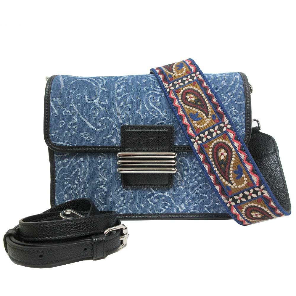 エトロ ショルダーバッグ ETRO コットン レザー ペイズリー柄