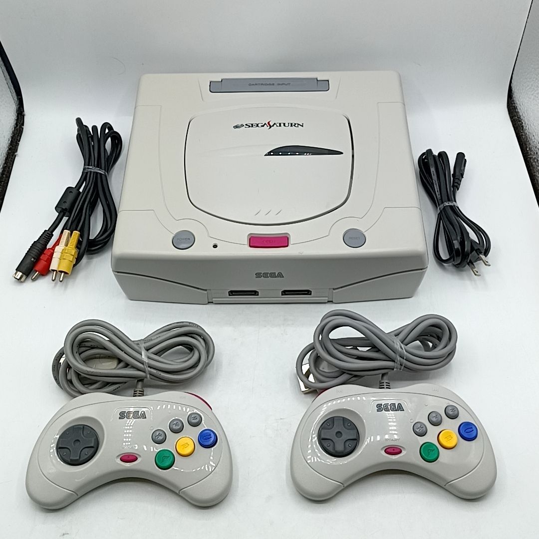 動作品 セガ サターン 白 後期型 HSS-3220 本体 コントローラー2個 ケーブル類 すぐに遊べるセット Sega Saturn