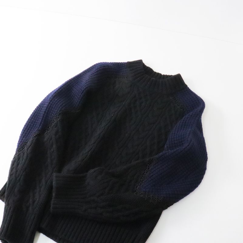 サカイ sacai バイカラーケーブルニットプルオーバー 2/ブラック