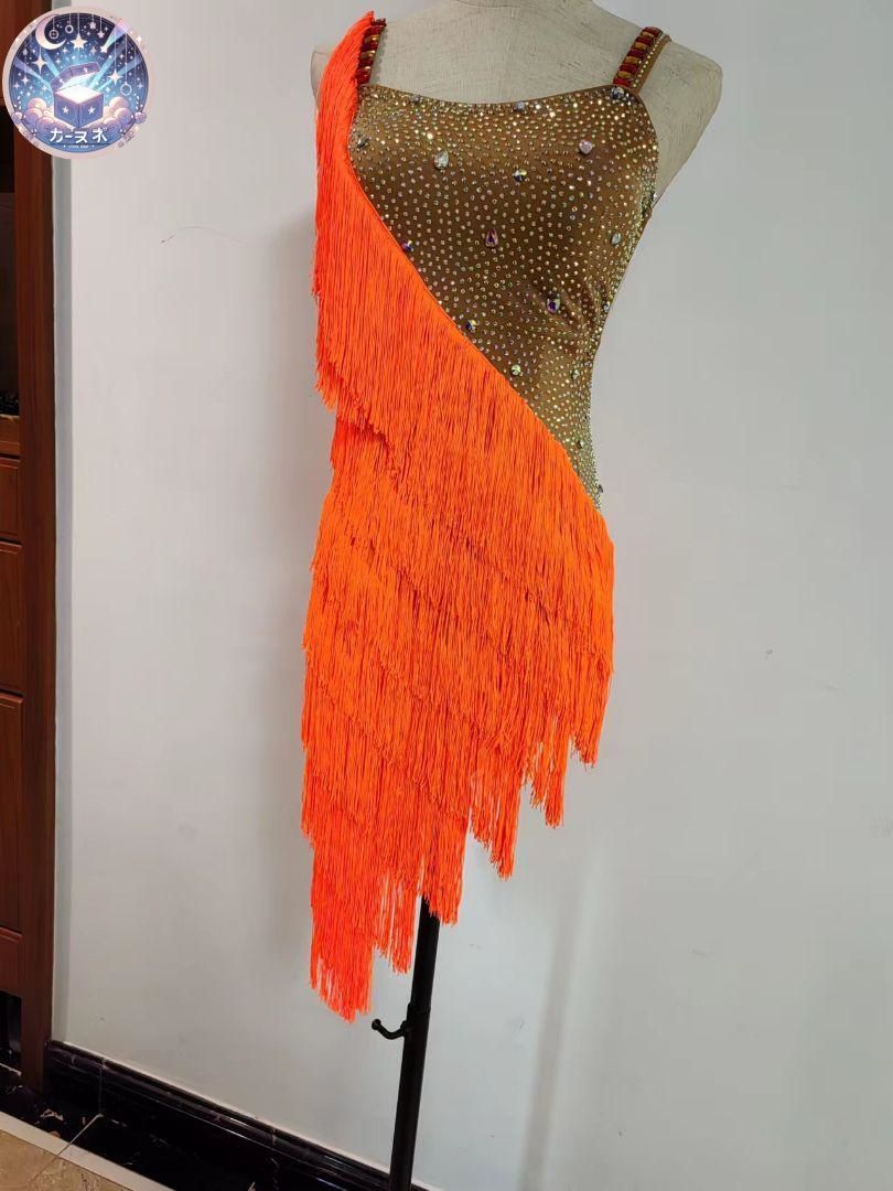 ♥ M 社交ダンスドレス ラテンダンス ワンピース オレンジ M