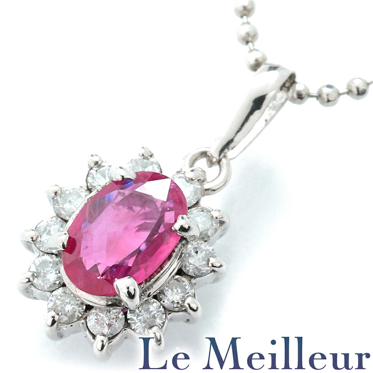 ペンダントネックレス ルビー 0.43ct ダイヤモンド Pt850 中古  