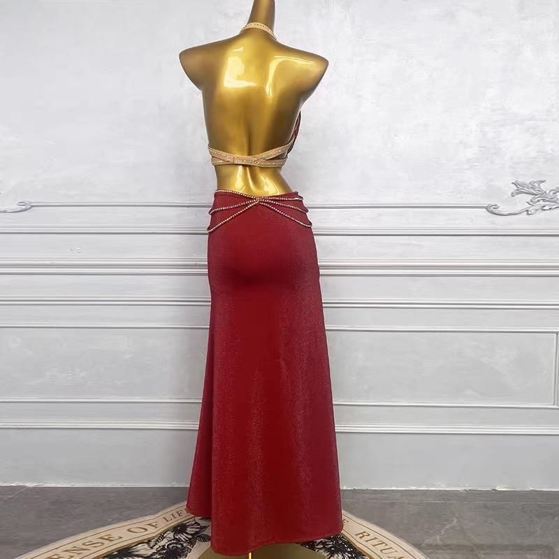 ベリーダンス オリエンタル衣装 ビーズ 社交ダンスドレス 魅惑 大きいサイズ オープニングダンス レッド