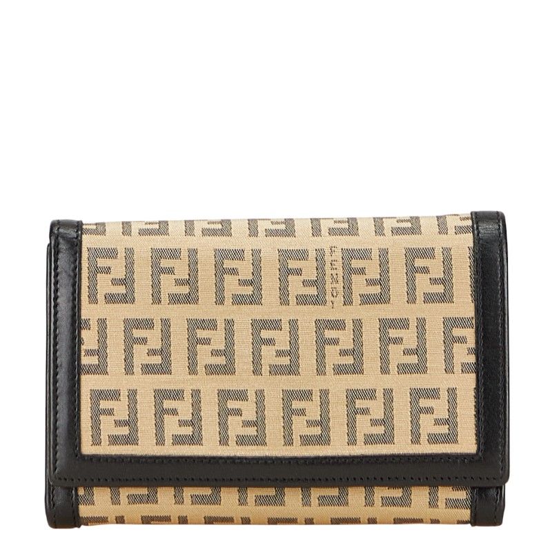 フェンディ ズッキーノ 8M0029 ベージュ ブラック キャンバス レザー レディース FENDI 1-0231739