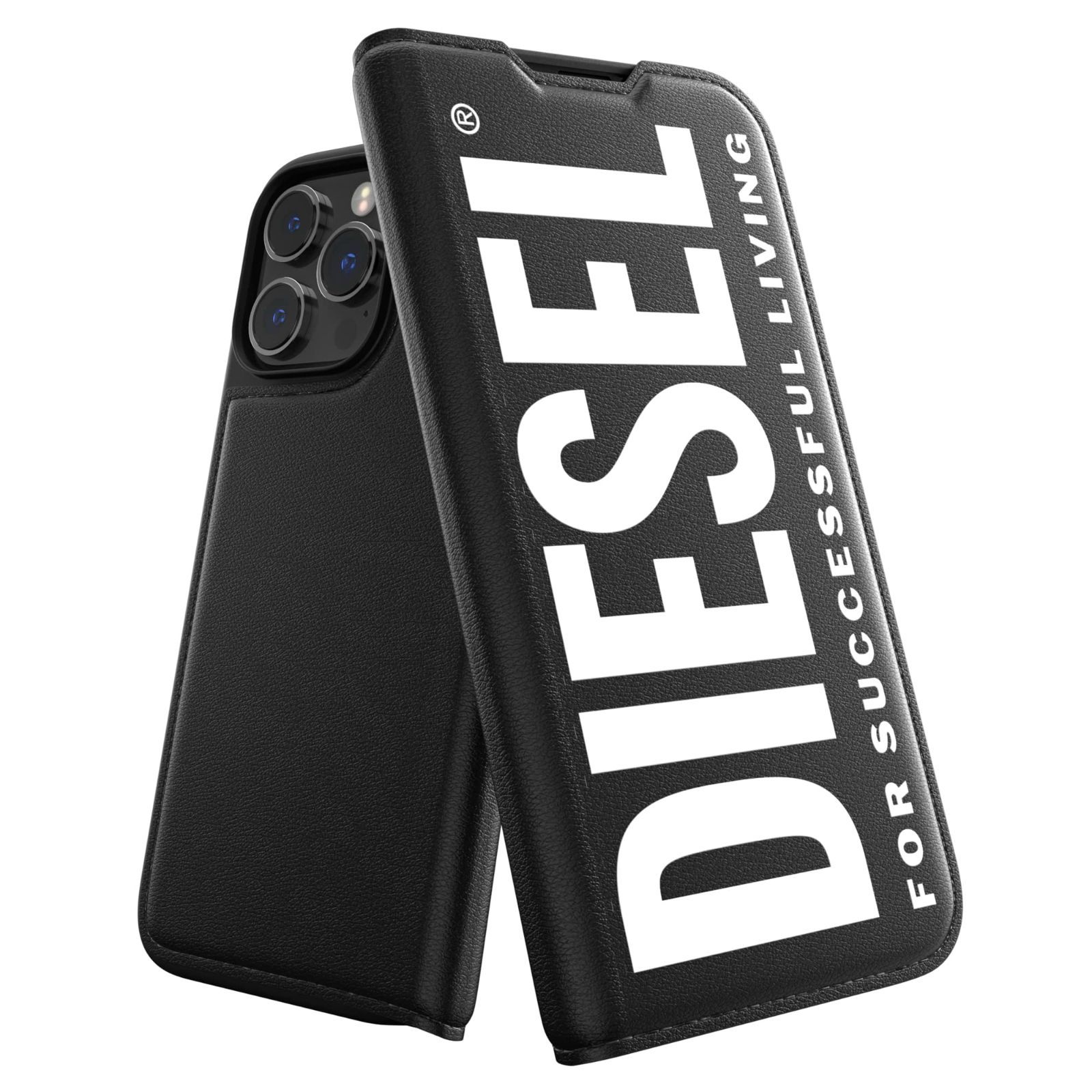 DIESEL iPhone14 Pro Maxケース 手帳型 おしゃれ ブランド ロゴ デザイン 黒 （ディーゼル iPhone 14 Pro Max 手帳型ケース ブラック/ホワイト）
