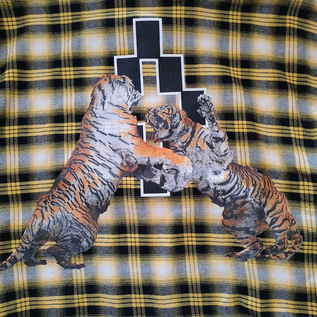 Marcelo Burlon バックプリント 虎 オンブレチェック ネルシャツ サイズL 長袖シャツ イエロー ブラック メンズ マルセロブロン【中古】4-0712M△ Marcelo Burlon バックプリント 虎 オンブレチェック ネルシャツ