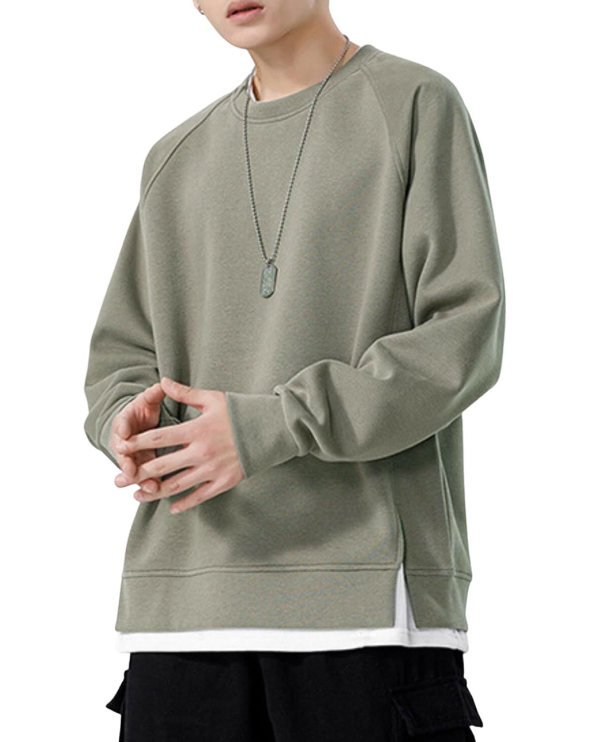 XL_#2012:アースグレー [foveitaa] トレーナー メンズ 秋服 大きい サイズ ゆったり 重ね着風 Tシャツ 長袖 かっこいい パーカー ゆったり シルエット プルオーバー トップス シンプル オシャレ カジュアル おしゃれ 春秋服 Earth