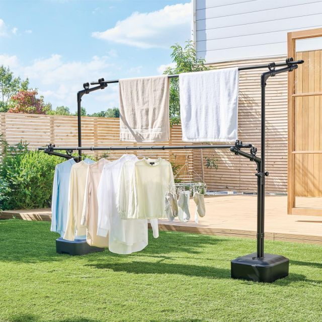 天馬 ポーリッシュ ブラック物干し 物干しブロー台付 PSBK-13 屋外用 組立式 工事不要 雨や日差しに強く 屋外でもサビにくい