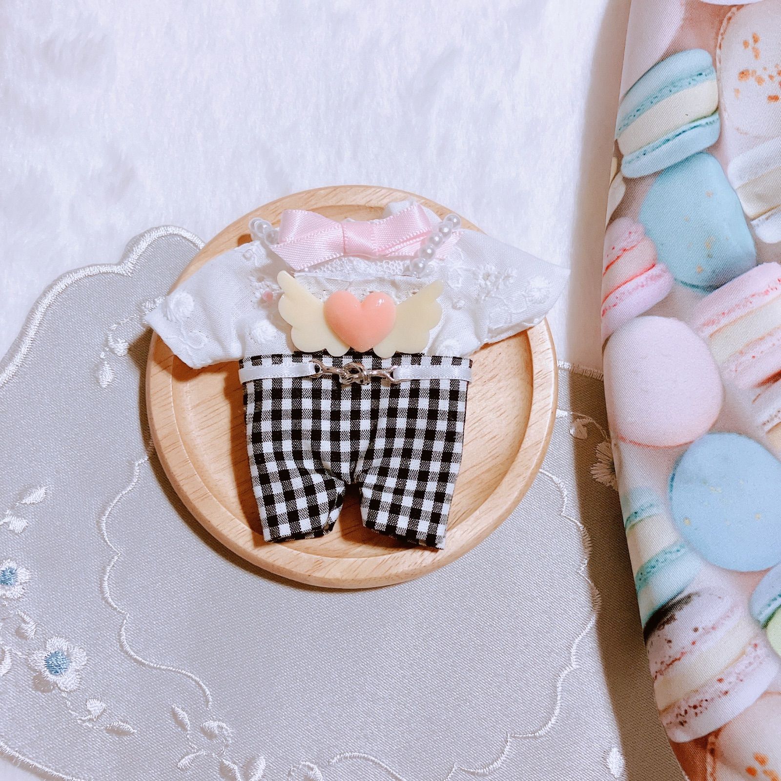 ぬい服 ぬいぐるみ服 16cm 夏のギンガムチェックセットアップ