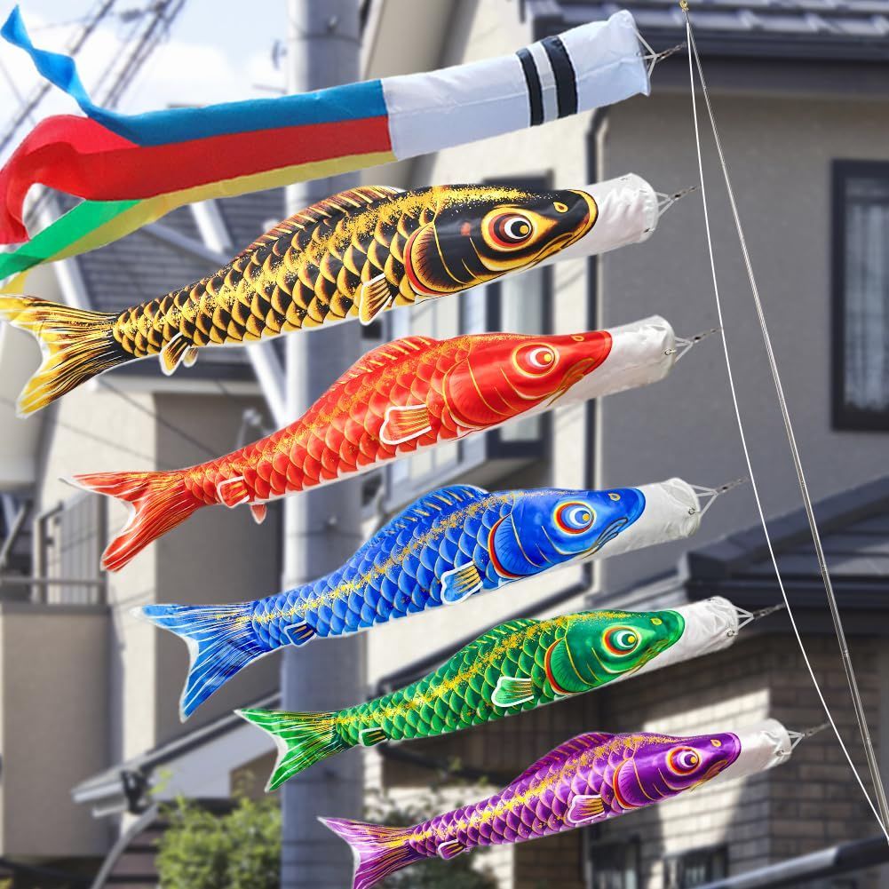 Size 金箔鯉5匹 OKBABY 鯉のぼり こいのぼり 金箔 ベランダ用 鯉5匹 2m伸縮スタンド付 五色吹流し1.3m 黒鯉1.2m 赤鯉1.1m 青鯉1m 緑鯉0.8m 紫鯉0.7m ポリエステルサテン使用 コンパクト ミニ 各種アクセサリーと説明書
