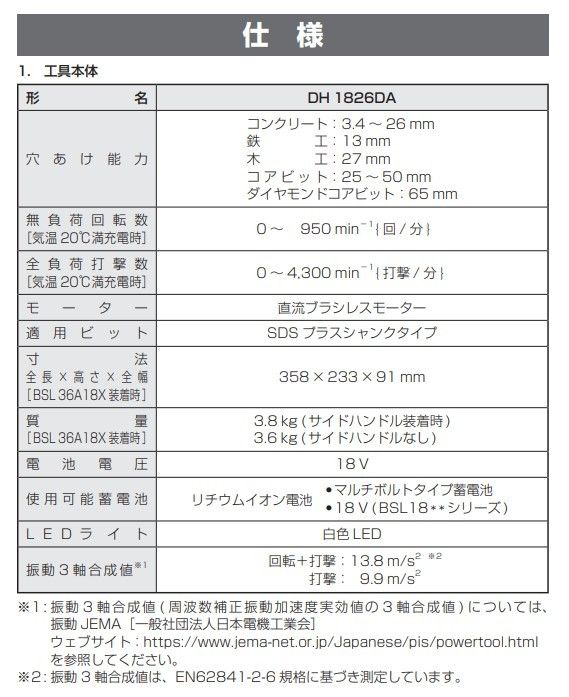 充電器別売り DH1826DA