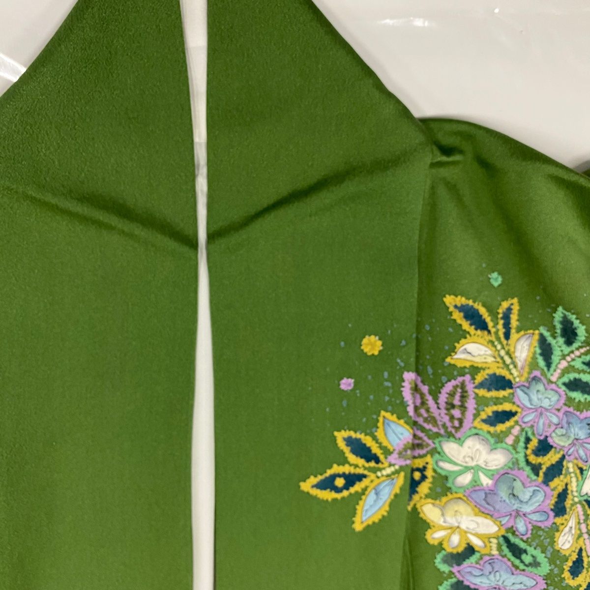 ④④正絹　振袖　辻が花　緑　着物　美品　長襦袢付き 振袖 身丈161.5cm 裄丈66cm M 袷 辻が花 ぼかし 緑 正絹 名品