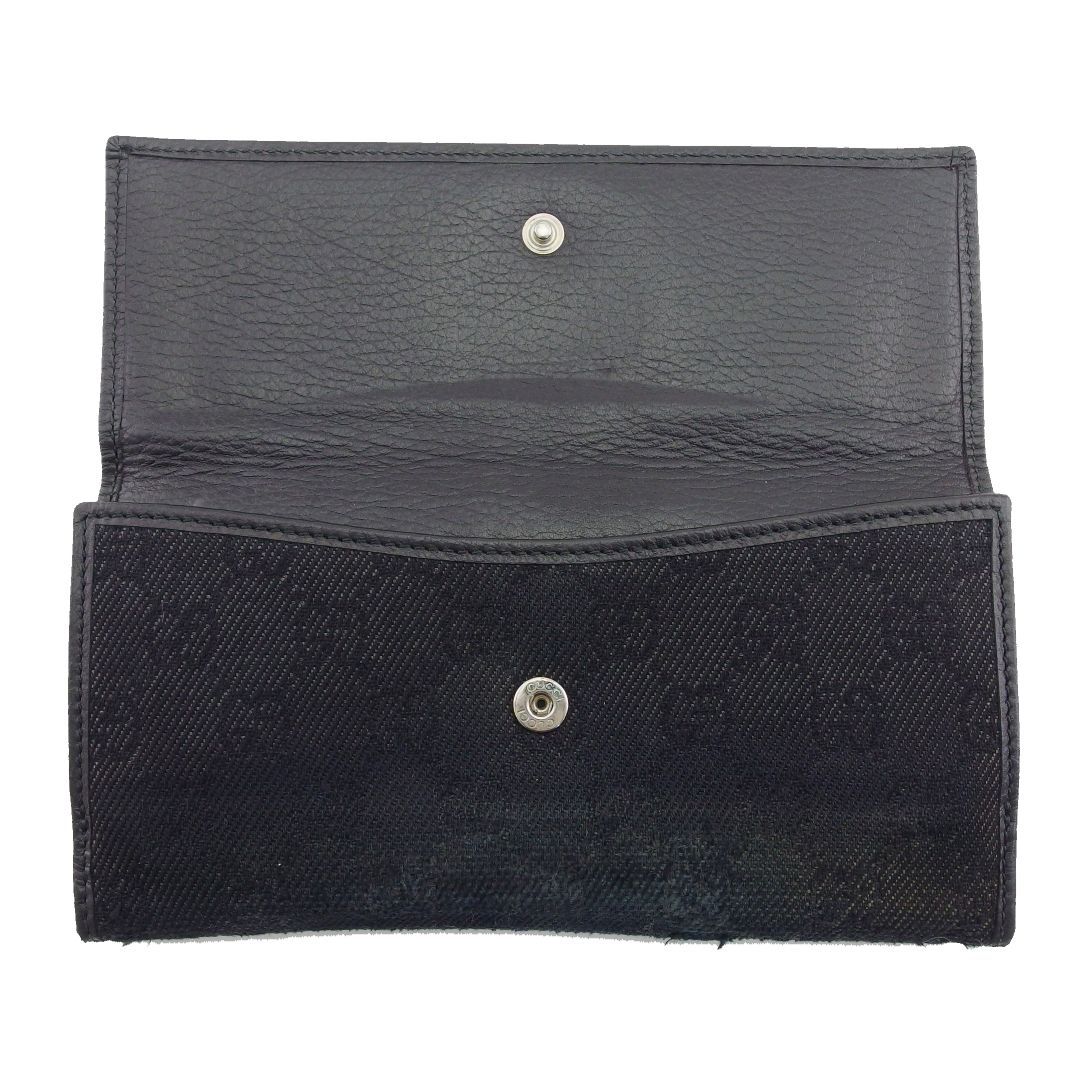 グッチ GUCCI 長財布 GG柄 ブラック×シルバー レディース 中古