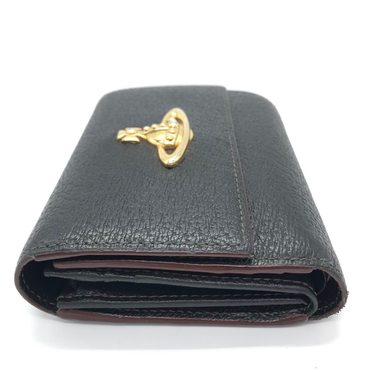 美品 Vivienne Westwood 三つ折り財布 ブラック ビッグオーブ ヴィヴィアンウエストウッドVivienne Westwood レザーオーブ三
