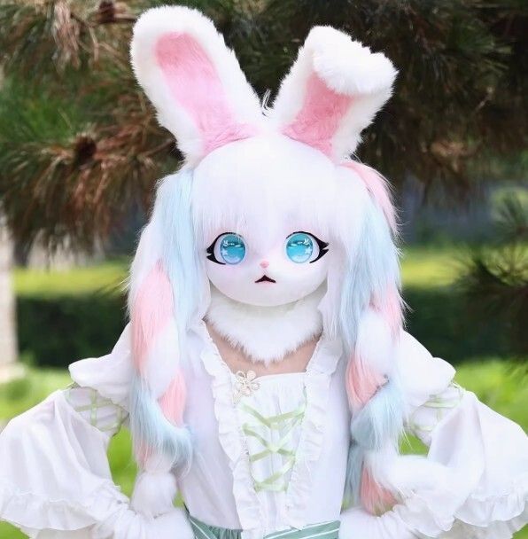 着ぐるみヘッド ウサギ耳 白 兎面 全頭ヘッド ケモノ マスク