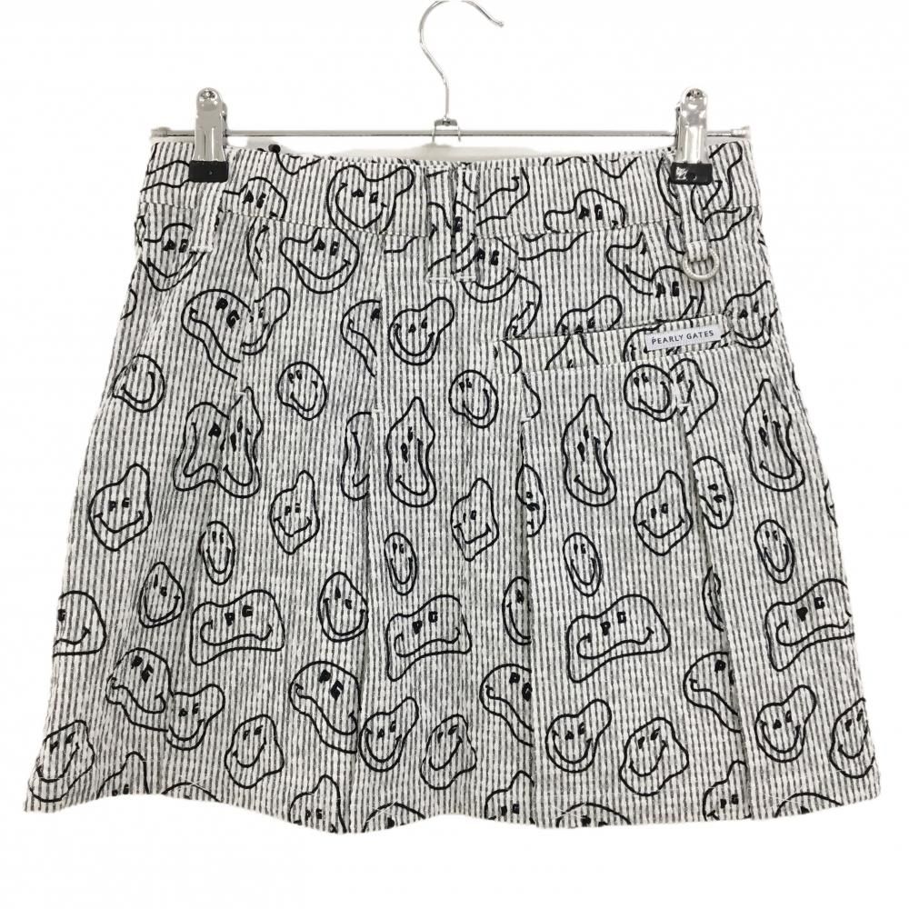 冬 パーリーゲイツ スカート 白×ダークグレー×黒 TOKE NIKO ストライプ サッカー生地 レディース 0 S ゴルフウェア PEARLY GATES 着心地