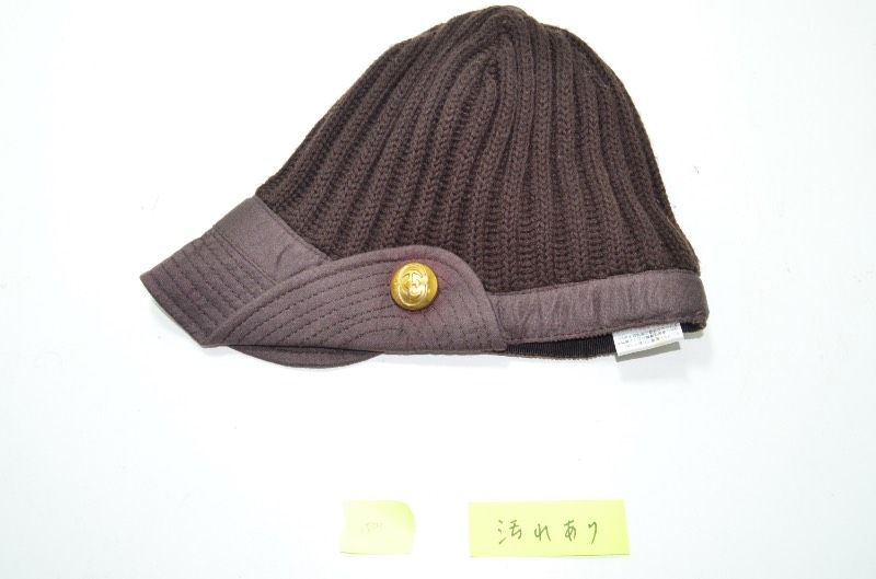 グッチ GUCCI ニットキャップ ブラウン系 コーデュロイ×ニット素材 ゴールドボタン Mサイズ イタリア製