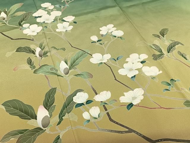 平和屋着物○京友禅作家 坂東峰彩 訪問着 枝花文 暈し染め 正絹 逸品