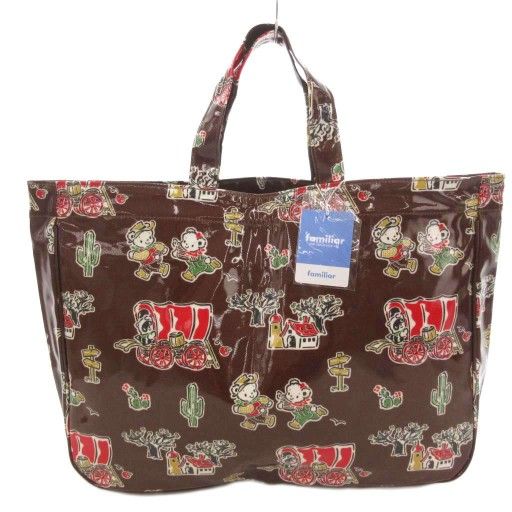 ファミリア Familiar トートバッグ コーテッドキャンバス 茶 ブラウン 総柄 UO