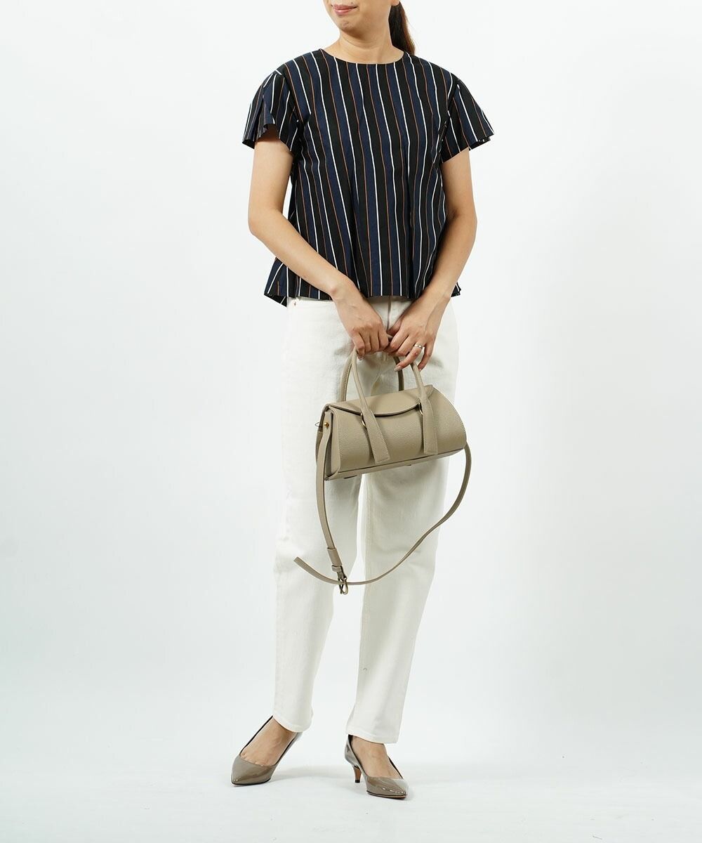 マルゴー margaux コットン ストライプ タックスリーブ ブラウス・BL