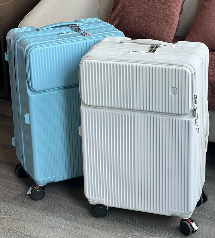ブルー 4泊6日60リットル 修学出張入院 ブレーキ止まる360度回転 TSAロック搭載 頑丈 超軽量 ジッパー キャスターロック付き トランク カップホルダー付き キャリーバッグ トップオープンパソコンケース 多機能 フロントオープン 機内持ち込み スーツケ