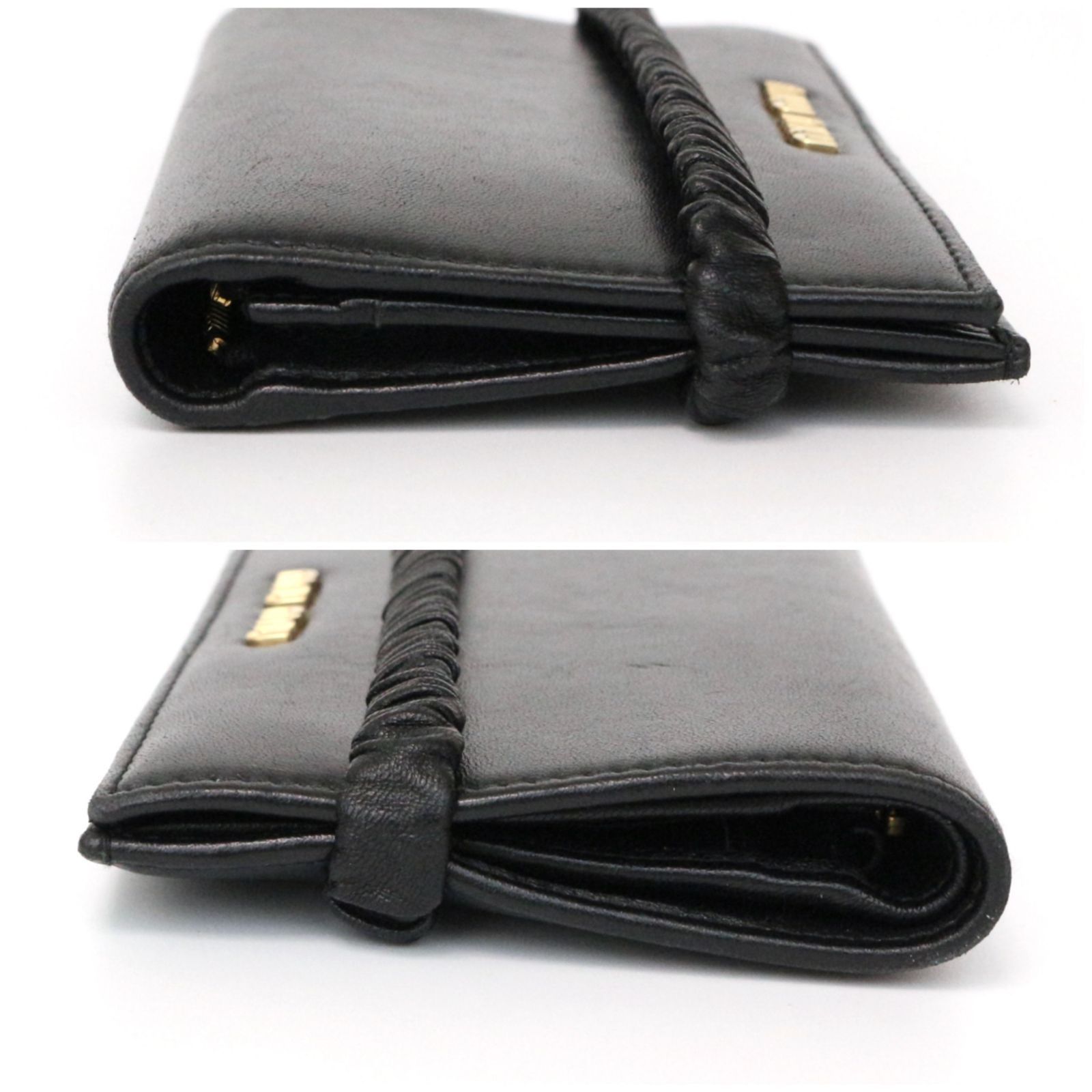 ミュウ ミュウ 5MV024 ギャザー 折り財布 ウォレット folded wallet バンド付き 小さい財布 ナッパ レザー 本革 黒 ブラック  black MIU MIU - メルカリ